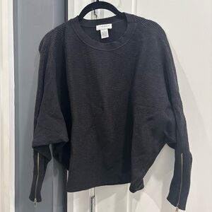 Grey Dolman Sleeve Sweater with Zipper Details